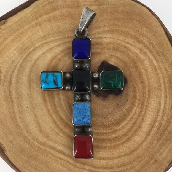 VINTAGE . NATIVE AMERICAN CROSS . 925 STERLING - Picture 8 of 16